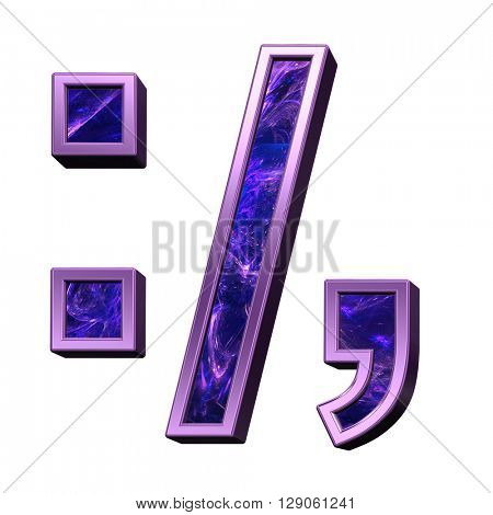 Colon, semicolon, period, comma from blue-purple fractal alphabet set isolated over white. 3D illustration.