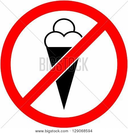 No ice cream food and eating prohibited symbol. Sign indicating the prohibition or rule. Warning and forbidden. Flat design. Vector illustration. Easy to use and edit. EPS10.