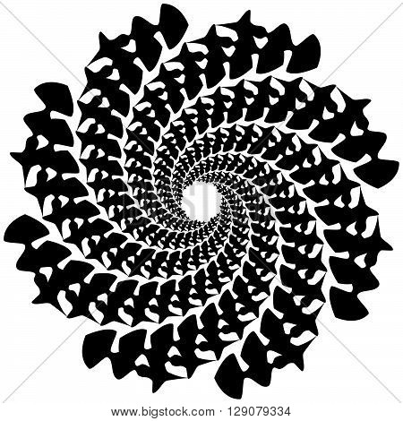 Circular, Rotating Spiral, Vortex Element, Motif. Abstract Geometric Shape. Non-figural Monochrome I