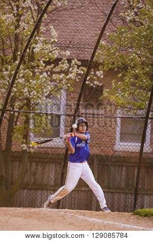Morton Grove, IL, USA - 05.06.2106. Youth Baseball Match between Norwood Park Team and Morton Grove Park Team took place in Morton Grove, IL on 05.06.2016
