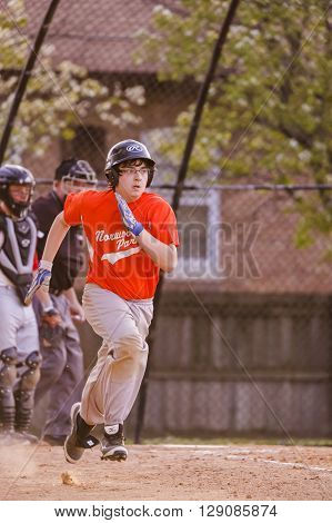 Morton Grove, IL, USA - 05.06.2106. Youth Baseball Match between Norwood Park Team and Morton Grove Park Team took place in Morton Grove, IL on 05.06.2016