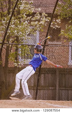 Morton Grove, IL, USA - 05.06.2106. Youth Baseball Match between Norwood Park Team and Morton Grove Park Team took place in Morton Grove, IL on 05.06.2016