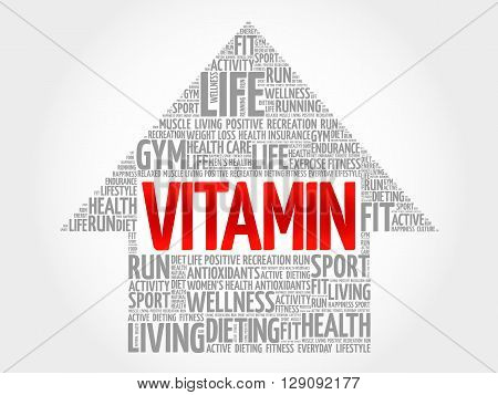 VITAMIN arrow word cloud health concept, presentation background