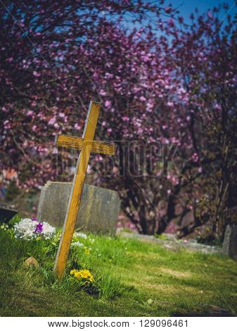 Abandoned and forgotten grave in a cemetery in England
