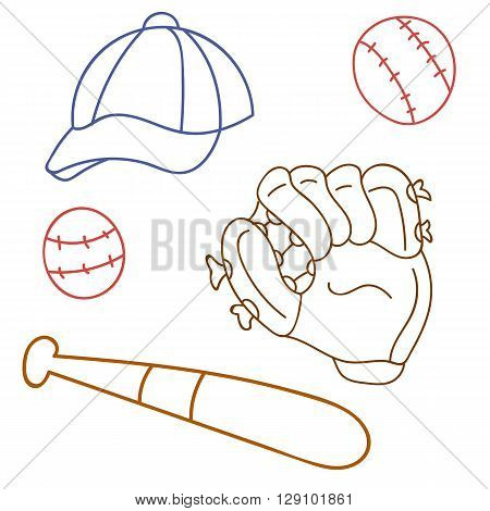 set for baseball, glove, cap, bat, game, sport