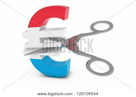 Luxembourg Price Cut/deflation Concept - Luxembourgian Flag Euro Symbol Cut In Half With Scissors -