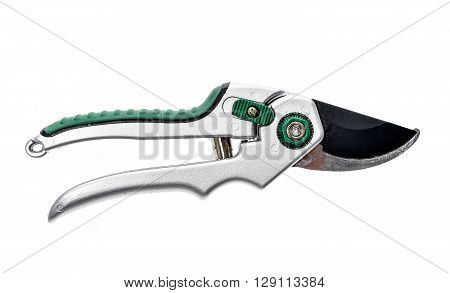 Garden Pruner Or Scissors Or Pruning Shear On An Isolated White Background
