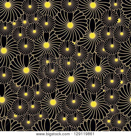 Beautiful floral background vector illustration. Golden flowers , magic sparkle. Seamless pattern night flowers stock vector