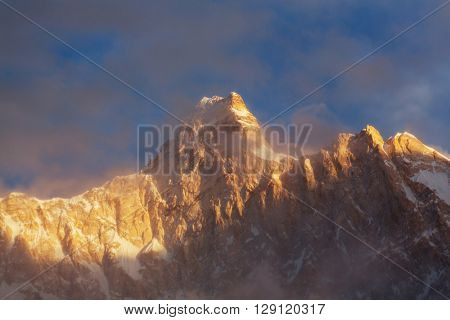 Scenic view of Jannu peak, Kanchenjunga Region, Himalayas, Nepal.