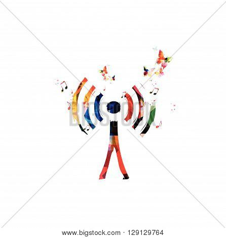 Vector illustration of colorful wireless network symbol with butterflies