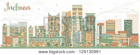 Abstract Incheon Skyline with Color Buildings. Vector Illustration. Business Travel and Tourism Concept with Modern Buildings. Image for Presentation Banner Placard and Web Site.
