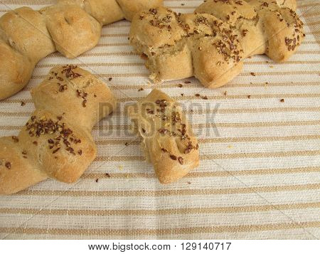 Homemade Epi baguette rolls with flax seeds