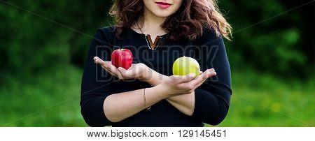 Beautiful Girl Holding A Green Apple