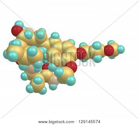 Molecular model of the antihypertensive drug Aliskiren used to treat high blood pressure. 3d illustration