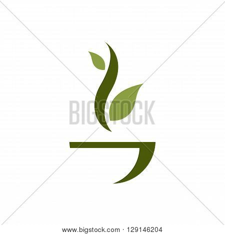 Herbal green cup of tea with leaf isolated on the white background.