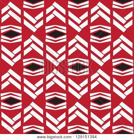 Seamless white zig zag native pattern on red background