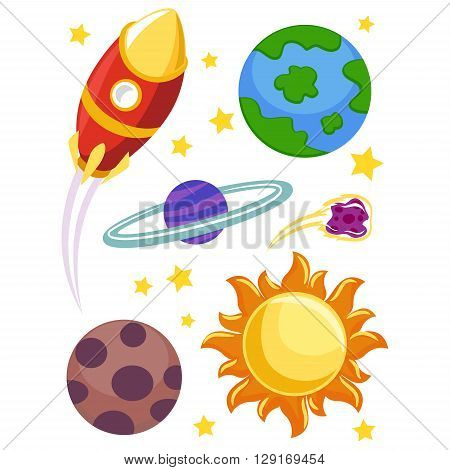 Vector Illustration of Outer Space Elements Planets