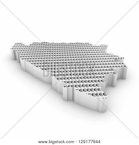 Bosnian and Herzegovinan Financial Concept Image - 3D Illustration Map Outline of Bosnia and Herzegovina with Euro Symbols