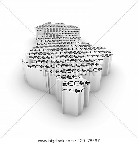 Albanian Financial Concept Image - 3D Illustration Map Outline Of Albania With Euro Symbols