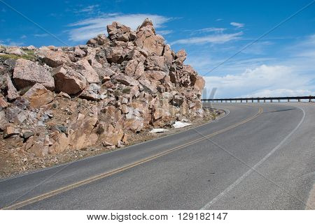 Serpentine Beartooth Highway encircles the rock Montana USA