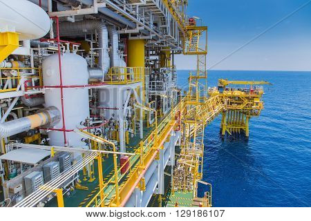 Oil and gas industry processing platform produced gas and condensate then sent to onshore refinery and petrochemical plant.