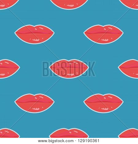 Sweet lips with red lipstick seamless pattern. Beautiful woman lips with red lipstick and gloss. Sweet and sexy lips make-up.
