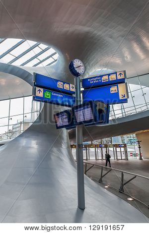 Arnhem Netherlands - April 19 2016: Arnhem Centraal railw station with unidentified people. After reconstruction it was reopened 2015. The new design was by UNStudio that won an architecture price
