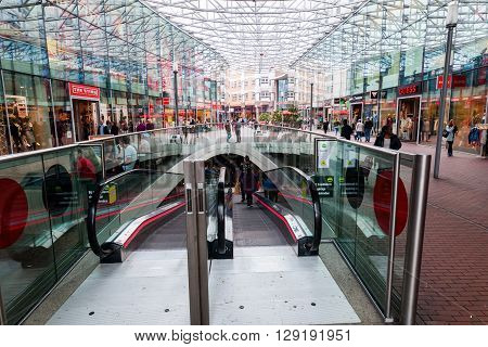 Zoetermeer Netherlands - April 22 2016: shopping center Spazio with unidentified people. From villages with 10000 inhabitants Zoetermeer grew up after 1962 to a city with 100.000 inhabitants 1991