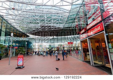 Zoetermeer Netherlands - April 22 2016: shopping center Spazio with unidentified people. From villages with 10000 inhabitants Zoetermeer grew up after 1962 to a city with 100.000 inhabitants 1991