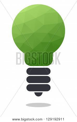 Green low polygonal light bulb icon isolated on white background