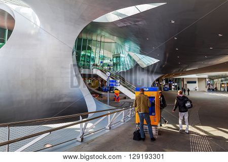 Arnhem Netherlands - April 19 2016: Arnhem Centraal railway station. After reconstruction it was reopened november 2015. The new design was created by UNStudio it won the Dutch Nationale Staalprijs