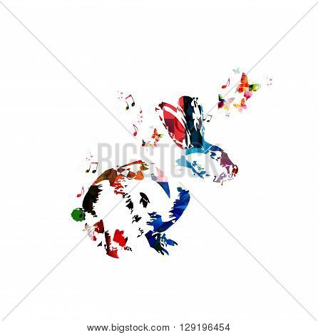 Vector illustration of colorful rabbit with butterflies