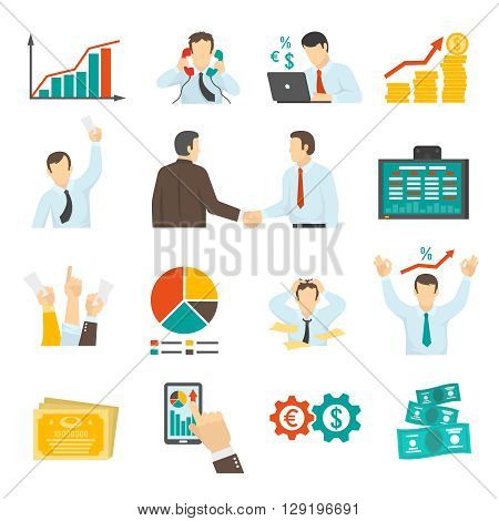 Stock Market Icons Set. Stock Market Vector Illustration. Finance Flat Symbols. Finance Design Set. Finance Elements Collection.