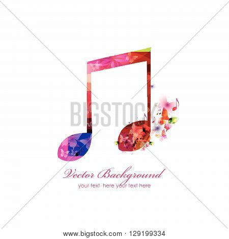 Vector illustration of colorful music notes with butterflies