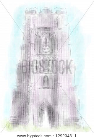 glastonbury tor on abstract multicolor background. 10 EPS