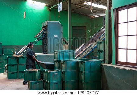 Ramboda Valley Sri Lanka - December 10 2012: Local workers in an old English tea factory