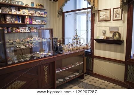TALLINN ESTONIA- JUNE 17: Shop at the museum of marzipans on June 17 2012 in Tallinn Estonia