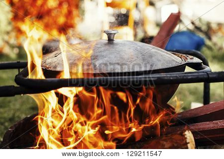 country family weekend picnic bbq. meat dish