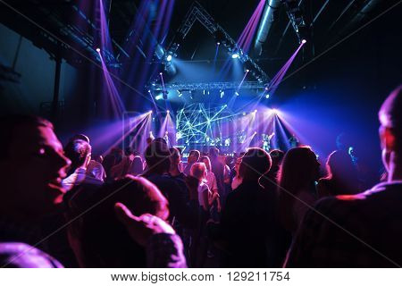 SMOLENSK - APR 2: Night club party crowd at the concert of Max Korg on April 2, 2016 in Smolensk, Russia.