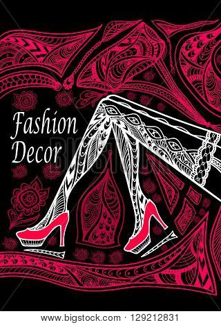 Concept fashion decoration with  Zen doodle Zen tangle  pattern red on black for wallpaper or for decorate package clothes or advertising fashion shop