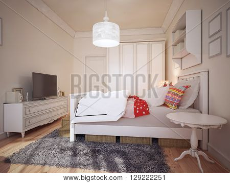 Design of art deco bedchamber. 3d render
