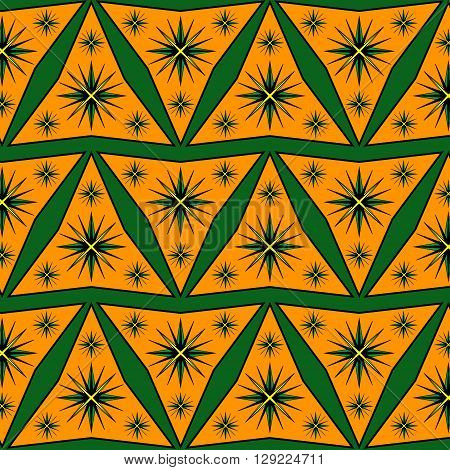 Green triangles with yellow stars on a brick background