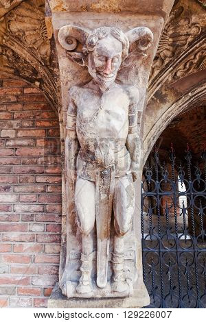 architectural detail of the historical devil house in Arnhem Netherlands that houses a part of the city hall