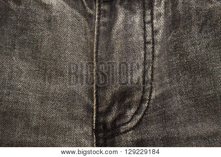 close fly gray jeans texture background closeup