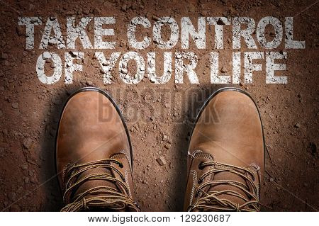 Top View of Boot on the trail with the text: Take Control Of Your Life
