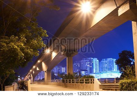 beautiful night view empty freeway in singapore