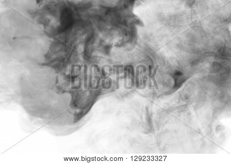 Abstract art. Grey smoke hookah on a white background. Background for Halloween. Texture fog. Design element. The concept of aromatherapy.