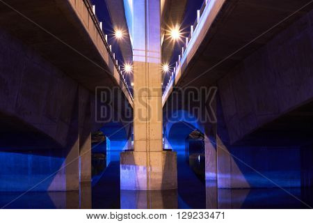 night scene under the bridge in singapore