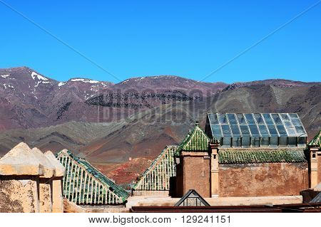 Kasbah Telouet Morocco roofs, ancient skylight, glass houses