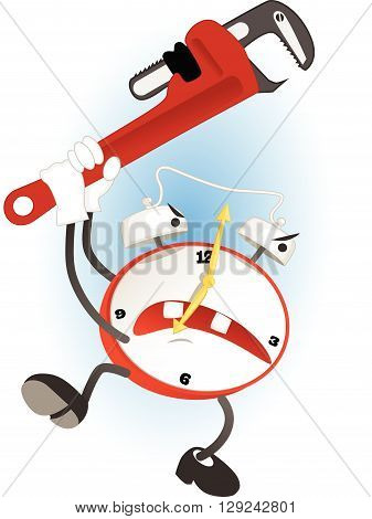 Crazy cartoon alarm clock with an adjustable wrench